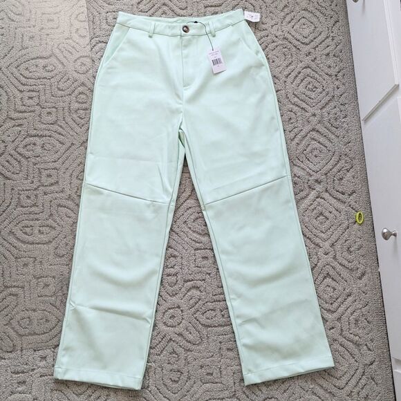 KENDALL AND KYLE mint faux leather hi rise pants size Medium @U New - Picture 3 of 10